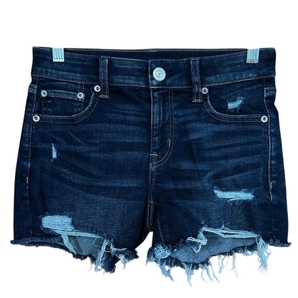 CLEARANCE American Eagle Midi Denim Shorts Women's Size 2 Distressed Stretch - Picture 1 of 8